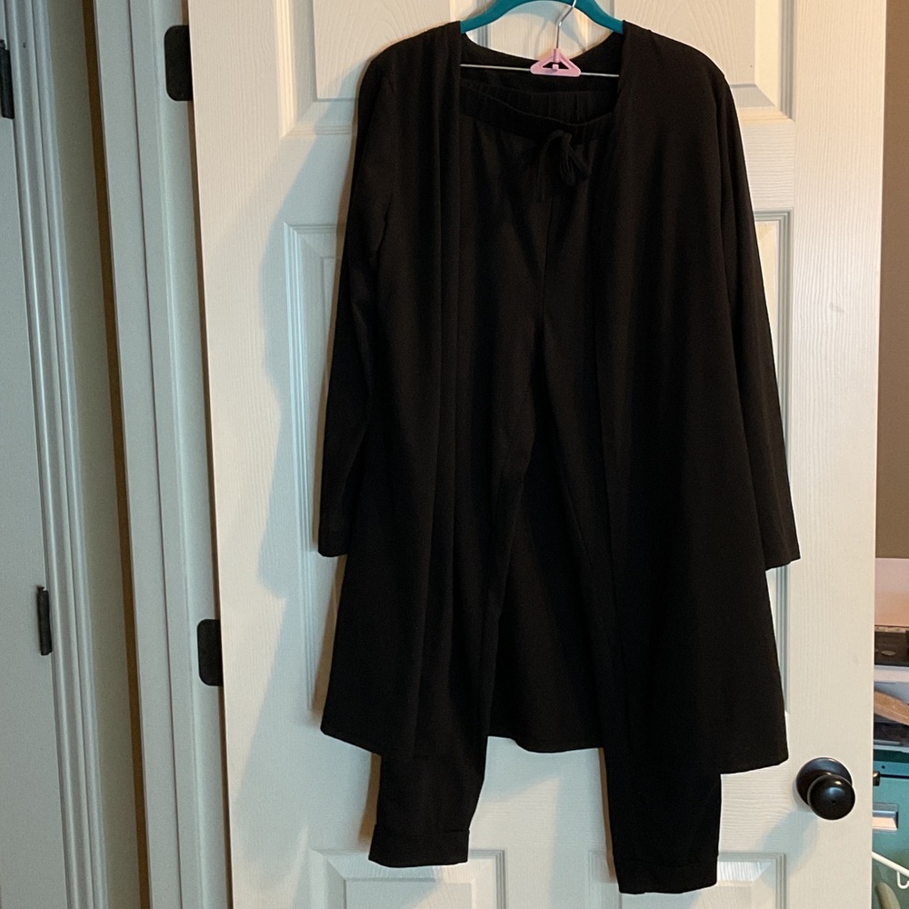 Black Open Front Cardigan with pants.
